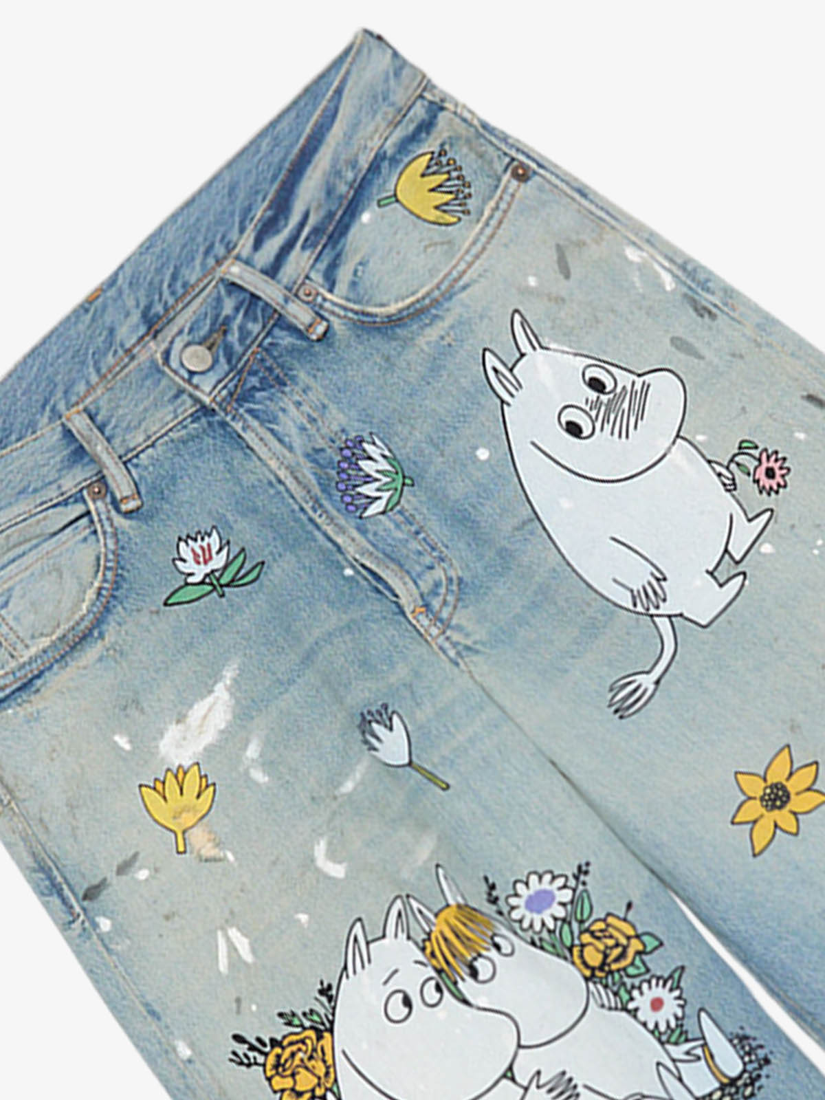 Washed Moomin Print Baggy Jeans