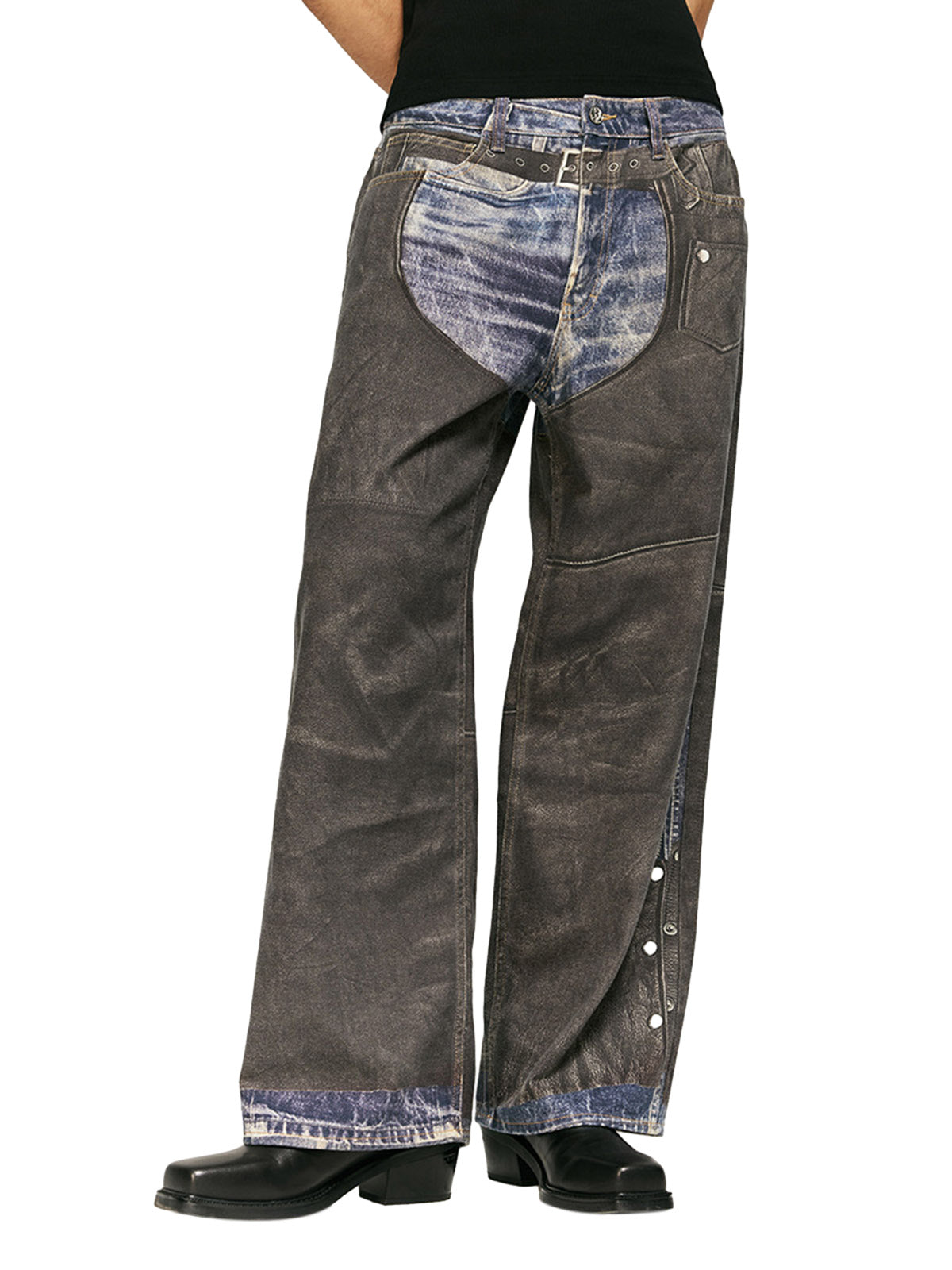 Thesupermade Washed Printed Patchwork Straight Jeans