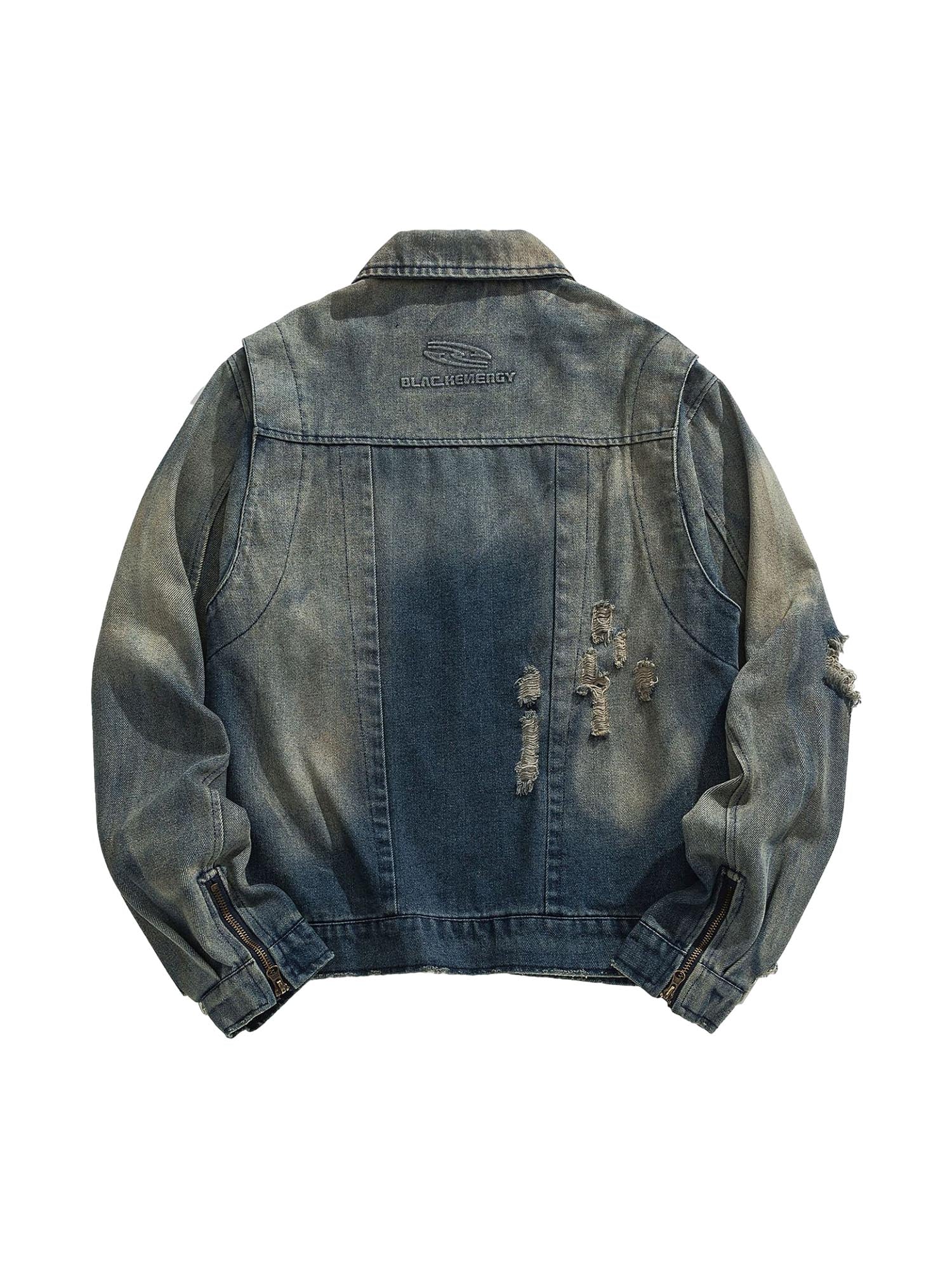 Thesupermade High Street Hip-hop Distressed Washed Denim Jacket - 2242