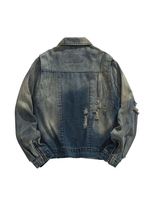 Thesupermade High Street Hip-Hop Distressed Washed Jeansjacke – 2242