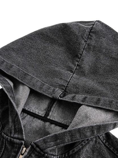 Thesupermade – Kapuzenpullover aus gewaschenem Denim im amerikanischen Retro-Look, Distressed-Look – 2176