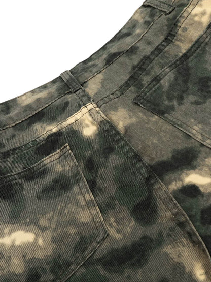 Plaid Pockets Camouflage Denim Shorts