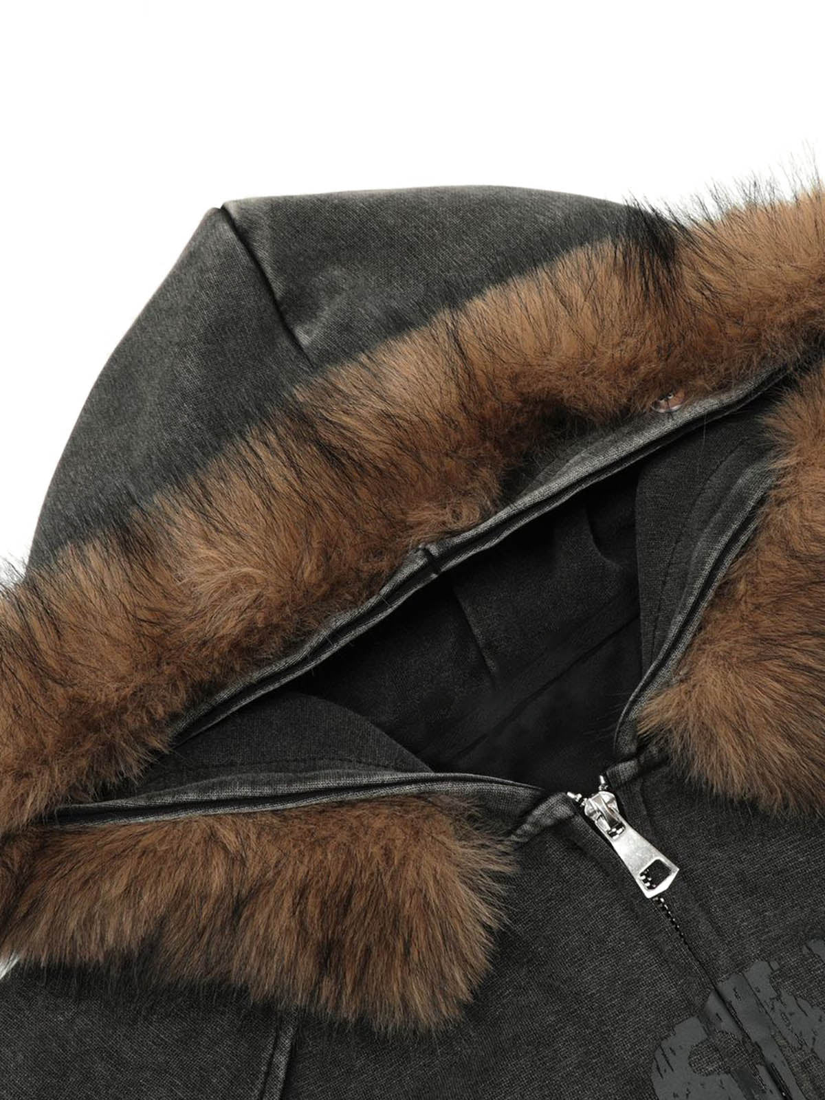 Sweat à capuche zippé avec col en fourrure lavée