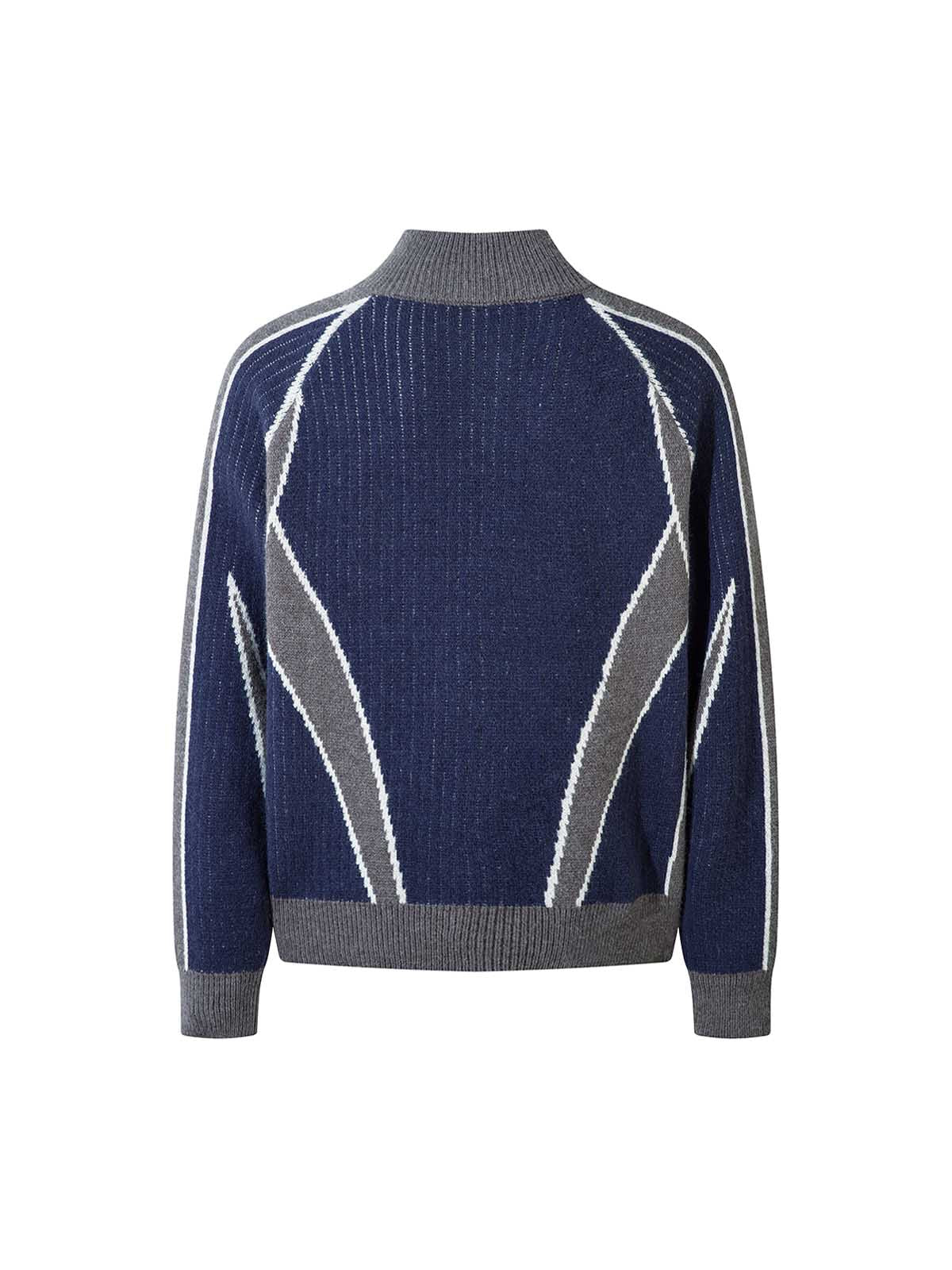 Retro Contrast Color Cardigan Knitted Sweater