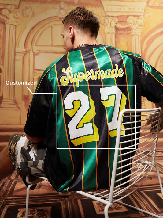 Original Retro-T-Shirt aus gestreiftem, gespleißtem Sportjersey
