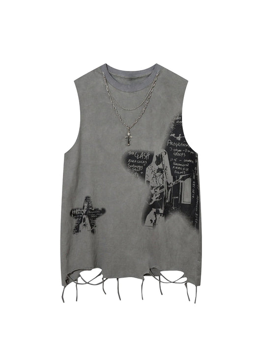Débardeur hip-hop imprimé étoiles et collier vintage Thesupermade - 2070