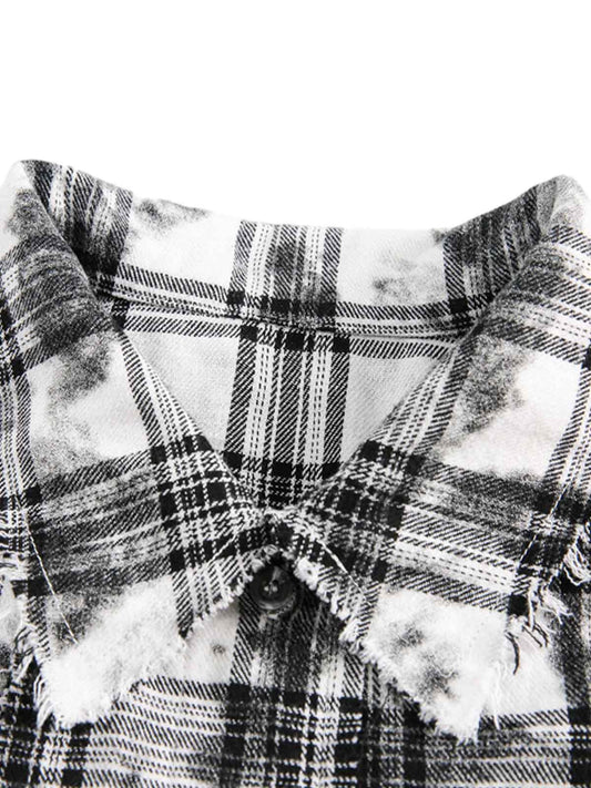 Distressed Plaid Lace Short-Sleeve Shirt