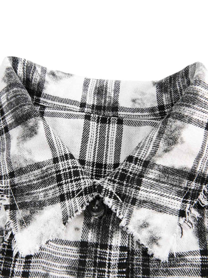 Distressed Plaid Lace Short-Sleeve Shirt