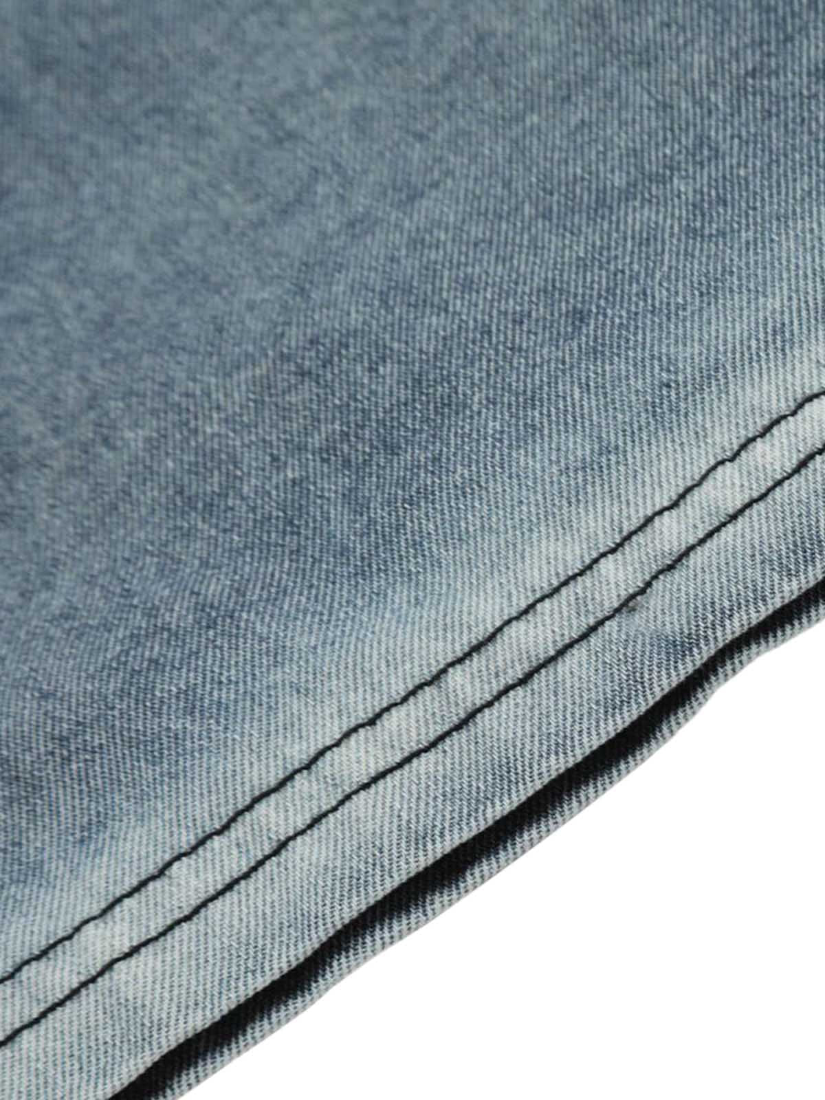 Retro Letter Embroidery Contrast Denim T-shirt