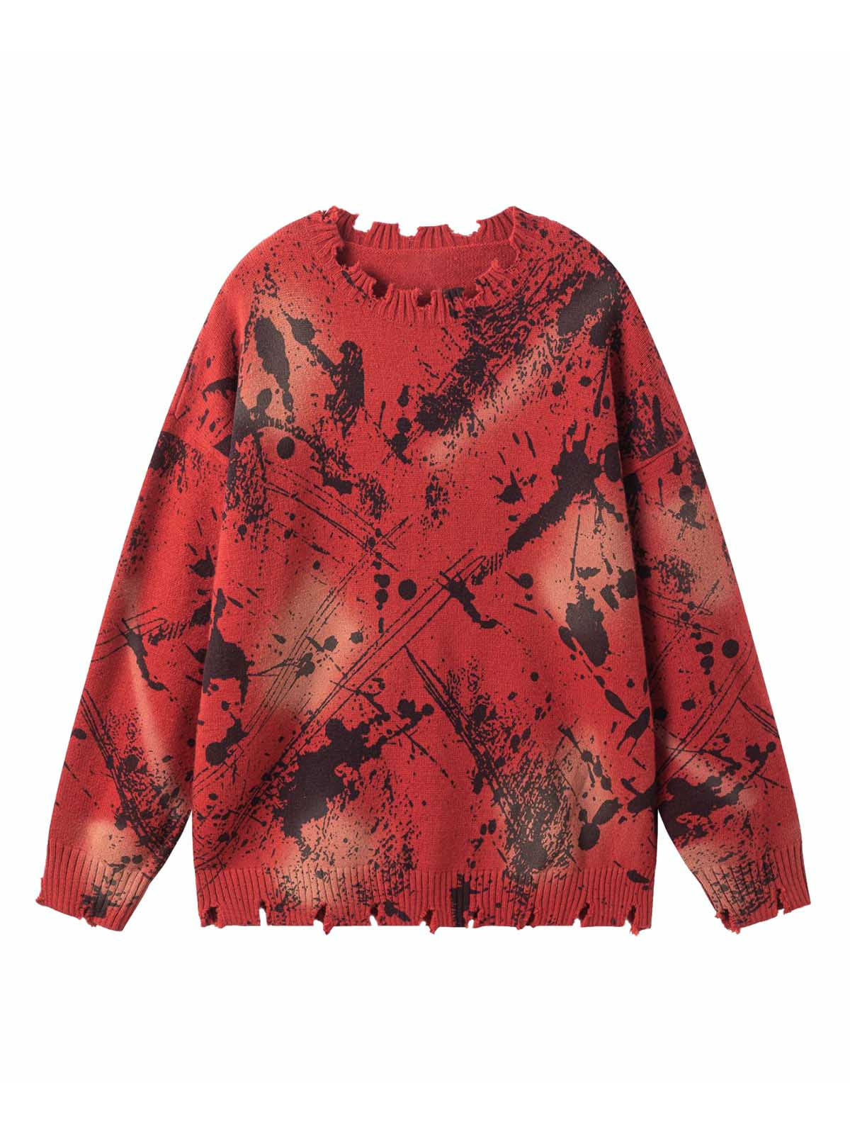 Retro Ink Splash Ripped Knit Sweater - 2292