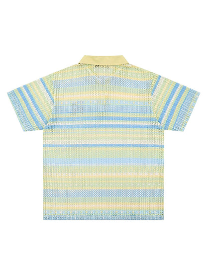 Retro Gradient Striped Hollow POLO Shirt