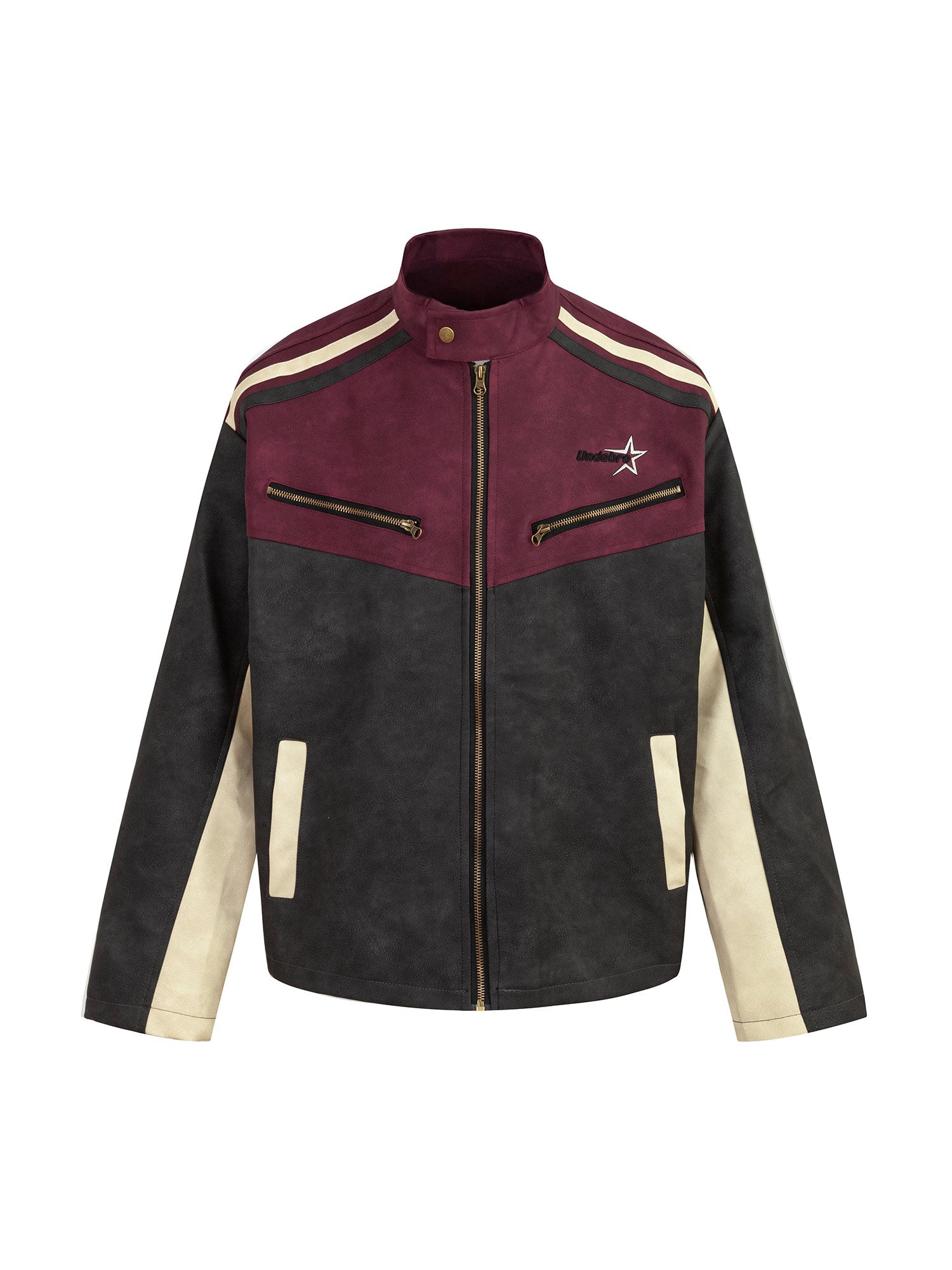 Thesupermade  Contrast Color Suede PU Leather Jacket