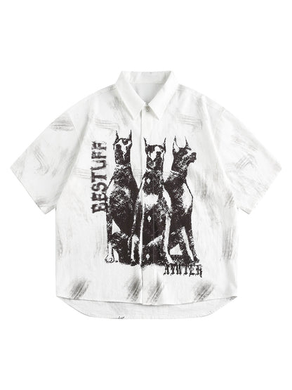 Kurzärmliges Hemd mit Dobermann-Print