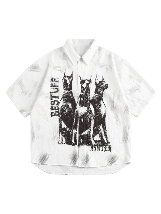 Kurzärmliges Hemd mit Dobermann-Print