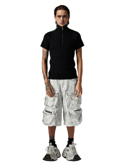 Distressed Multi-Pocket Cargo Shorts