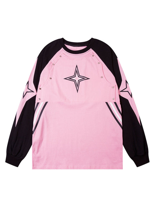 T-shirt à manches longues clouté et étoiles surpiquées Supermade