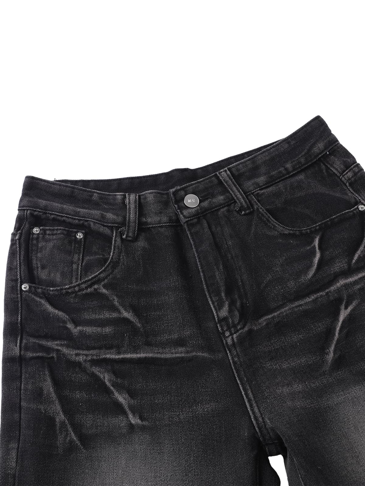 Washed Distressed Straight Jeans