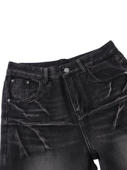 Washed Distressed Straight Jeans