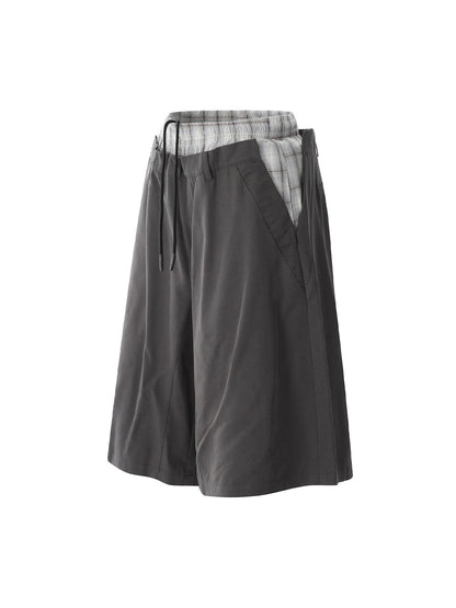 Retro Double Waist Stitching Jorts