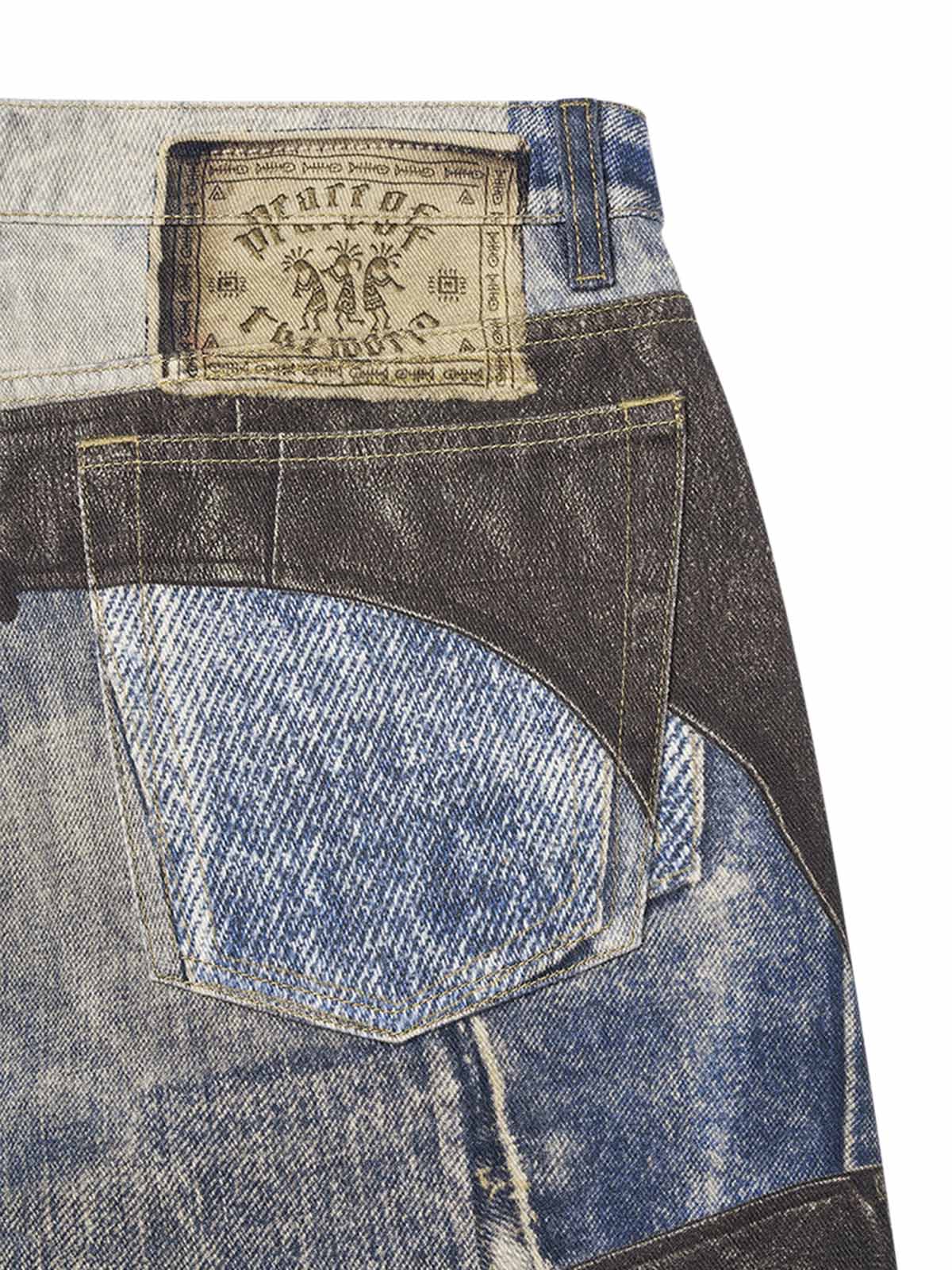 Thesupermade Washed Printed Patchwork Straight Jeans