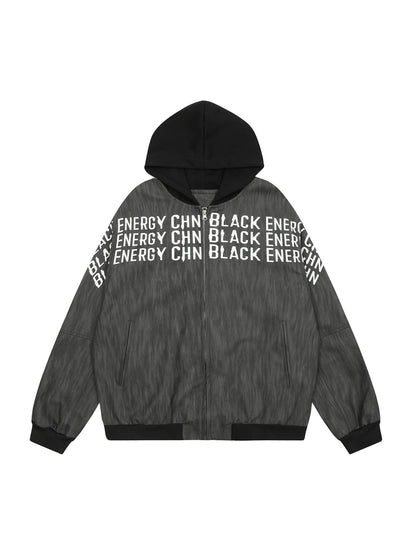 Kapuzenjacke mit Reißverschluss und Patchwork-Print