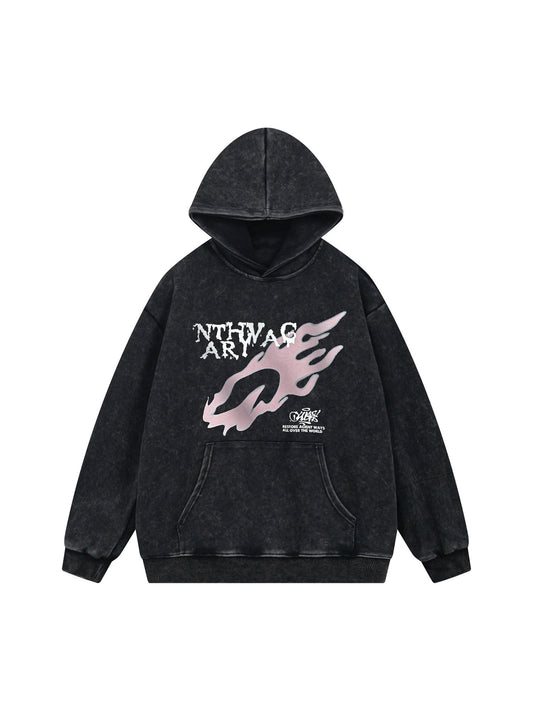 Thesupermade – Fleece-Sweatshirt mit Kapuze und Flammen-Print