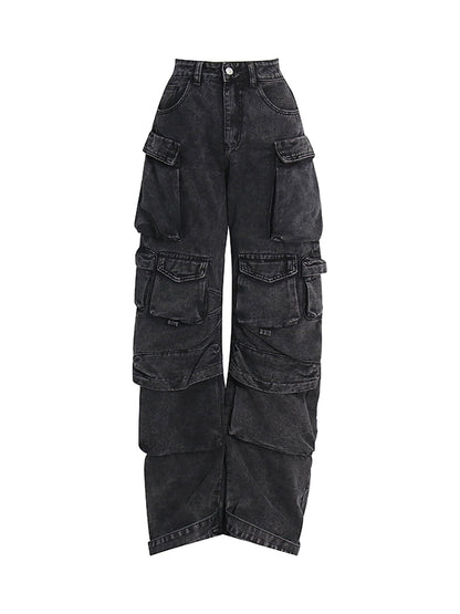 Thesupermade Street Stitching Multi-Pocket Workwear Washed Jeans – 2209
