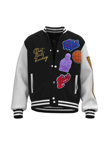 Veste bomber matelassée en cuir patchwork brodée Thesupermade