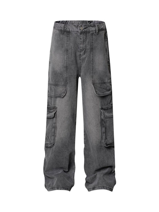 Jean cargo délavé à poches multiples
