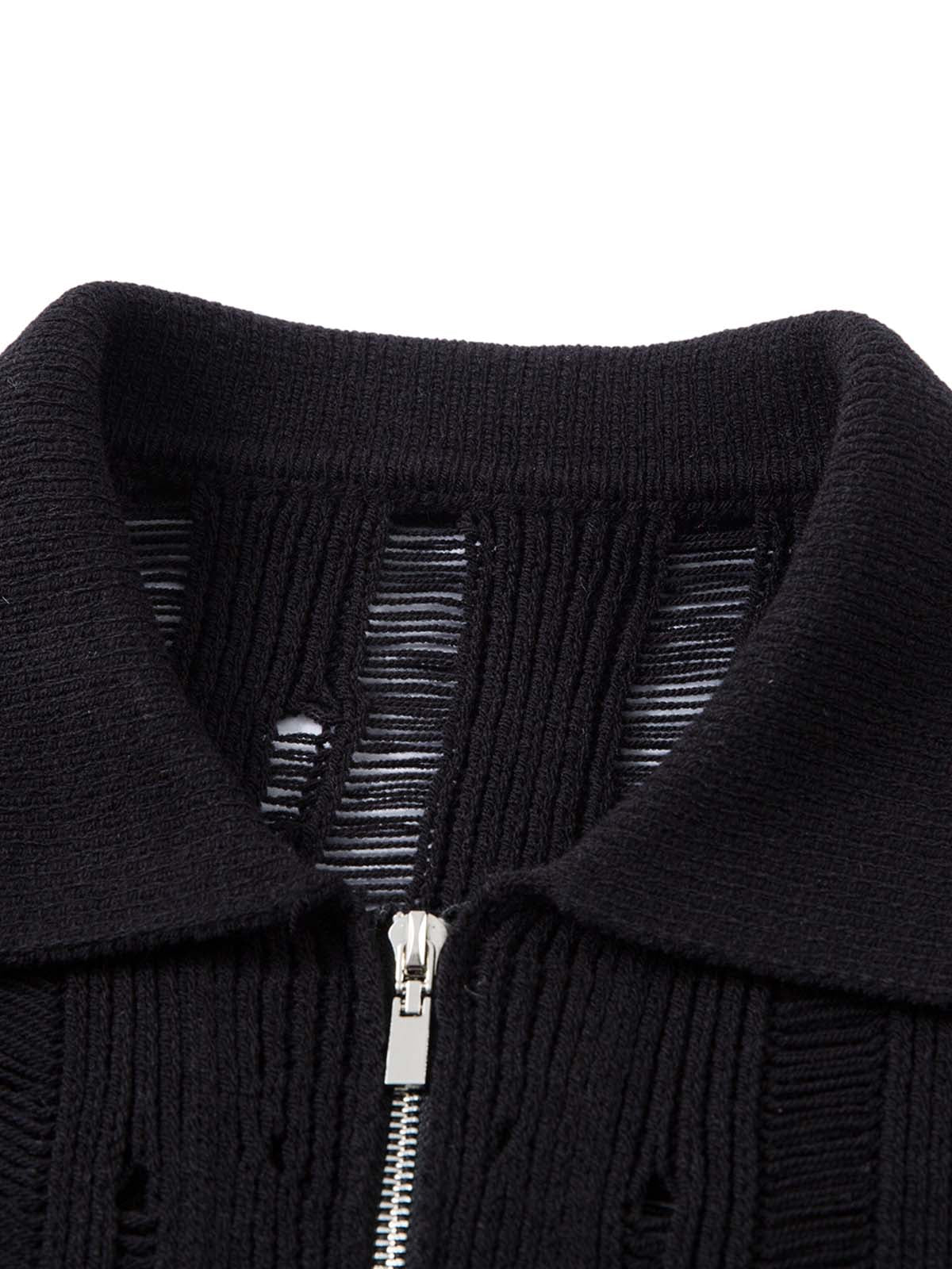 Chemise à manches courtes zippée en tricot noir Cleanfit
