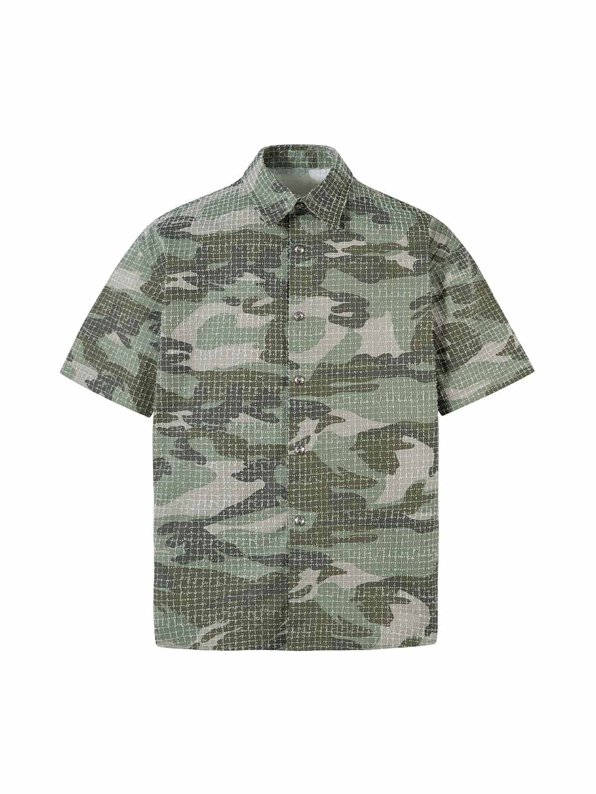 Gewaschenes, gebürstetes Kurzarmhemd mit Camouflage-Muster