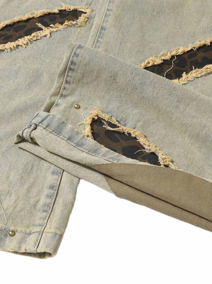 Distressed Raw Edge Patch Jeans