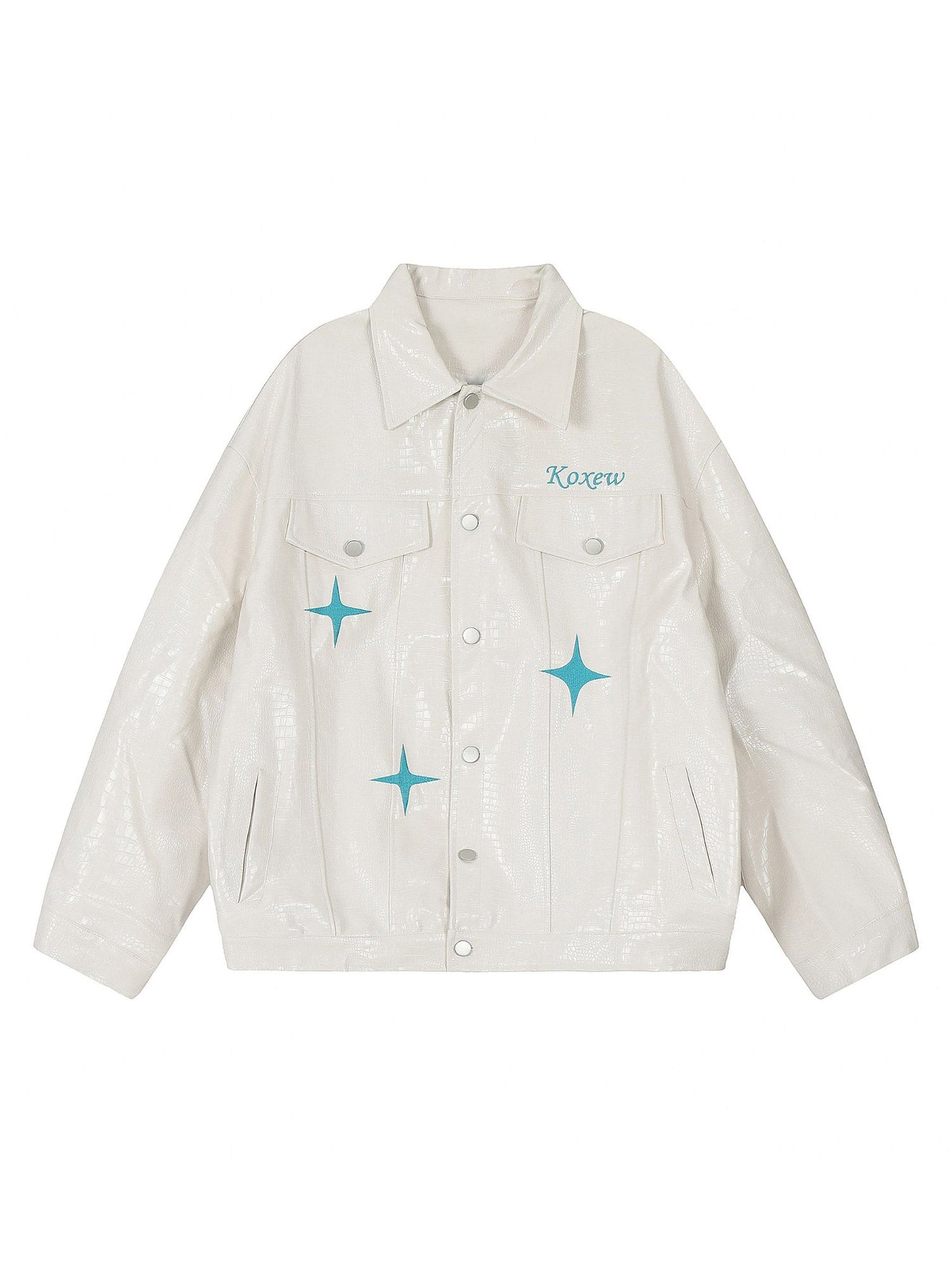 Thesupermade Star Embroidered PU Leather Jacket