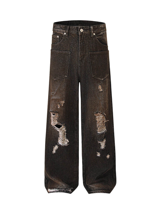 Thesupermade – Verwaschene, zerrissene Baggy-Jeans 