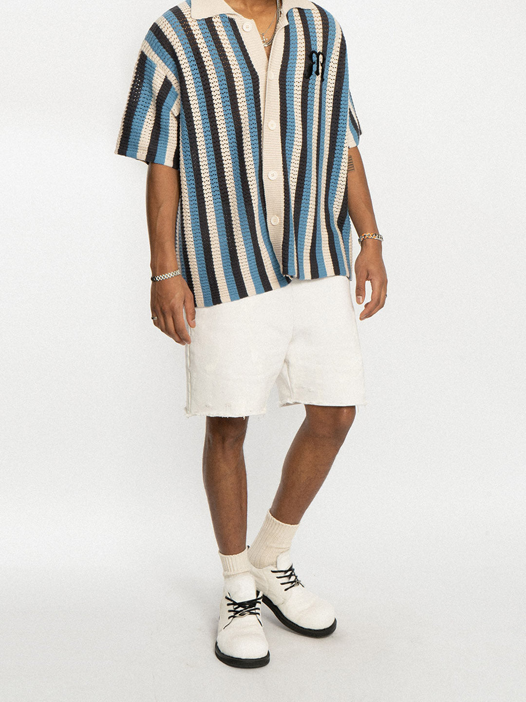 Thesupermade Striped Embroidered Short-sleeved Shirt