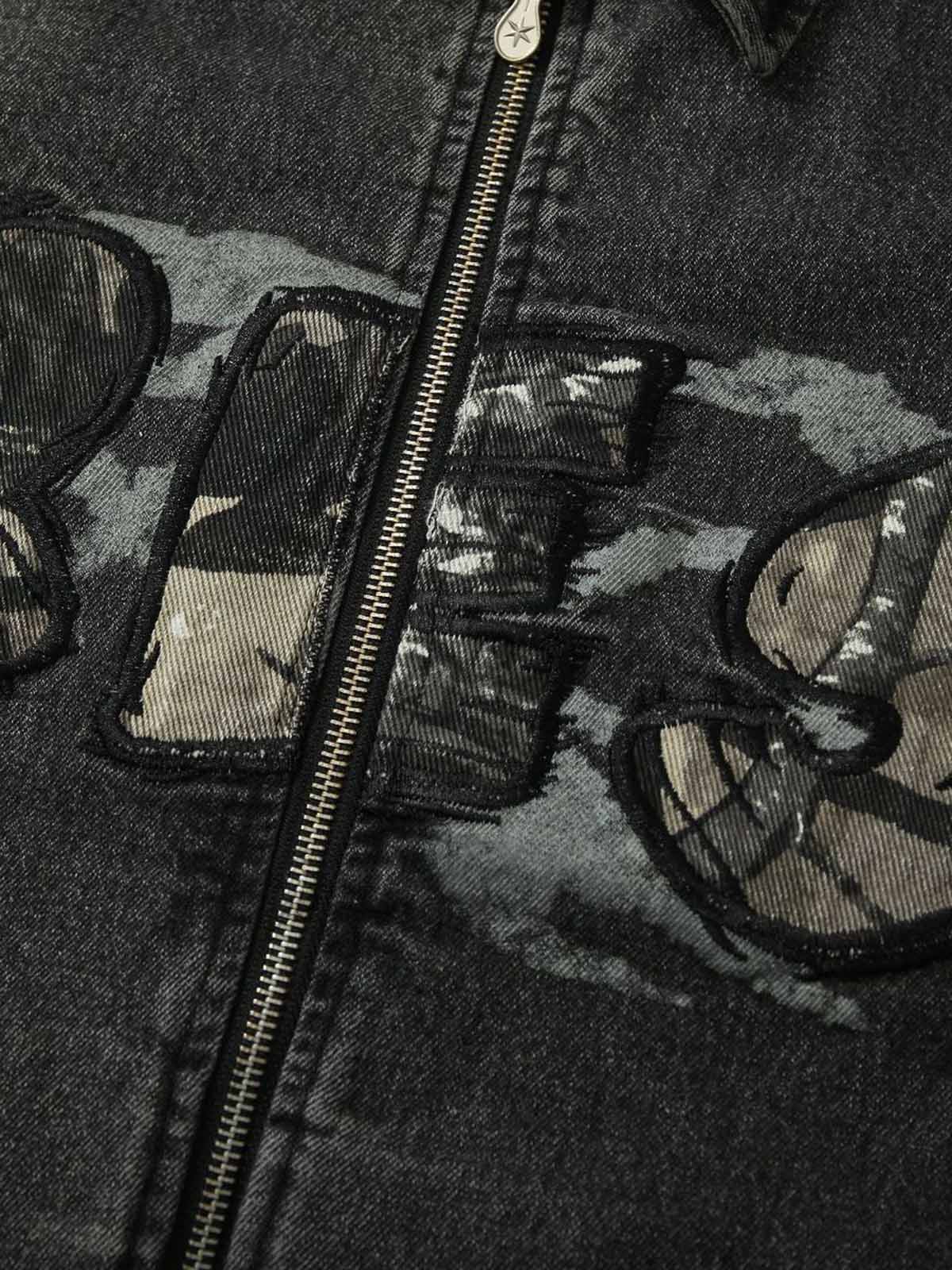 Veste en jean à rivets et imprimé brodé Wasteland
