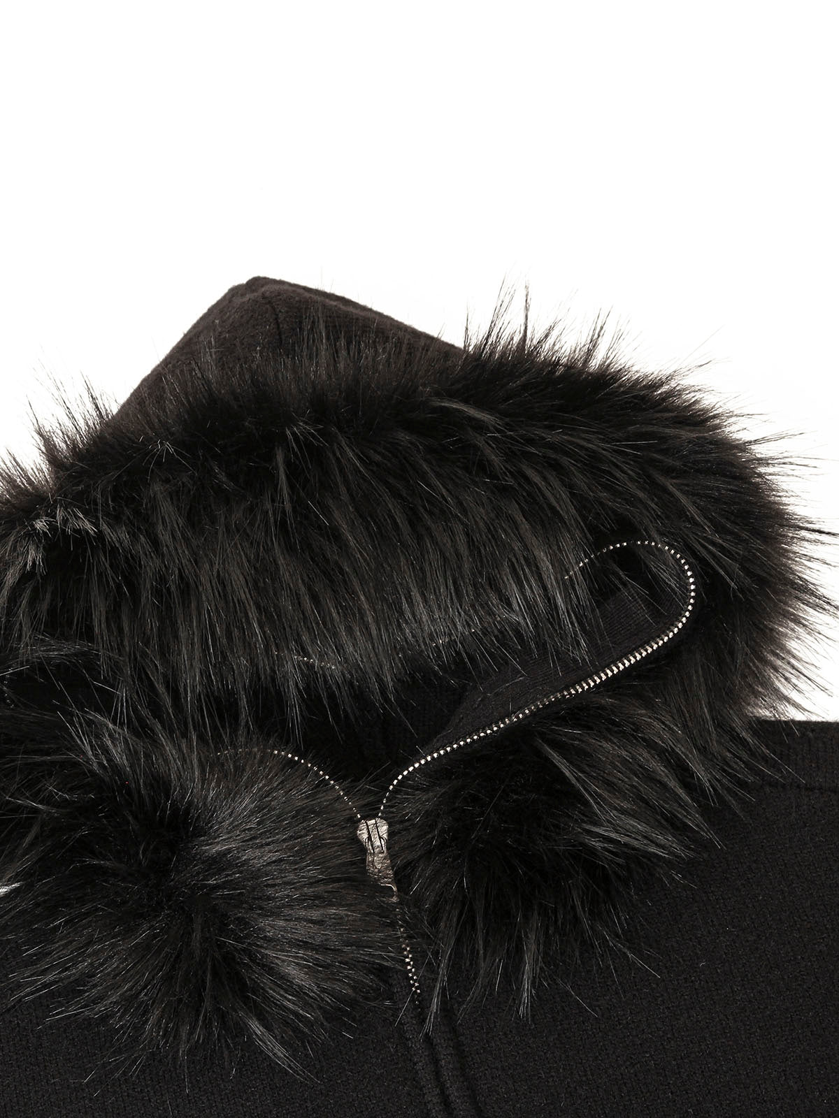 Thesupermade Detachable Fur Collar Quarter Zipper Hooded Sweater