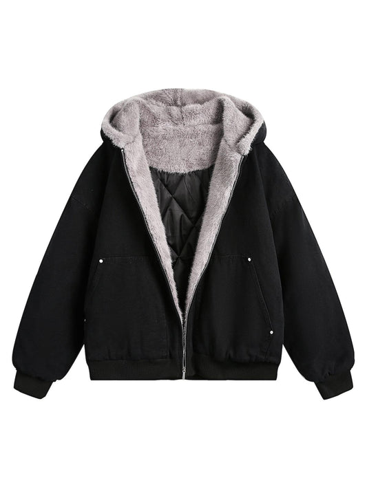Thesupermade – Steppjacke mit Pelzkapuze und Reißverschluss
