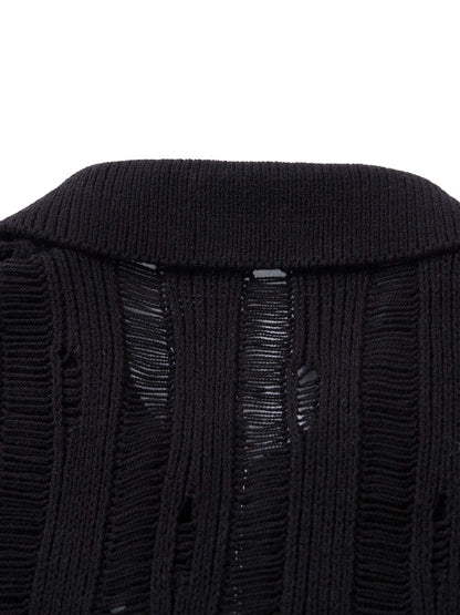 Chemise à manches courtes zippée en tricot noir Cleanfit