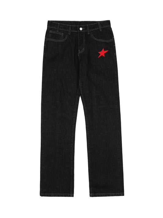 Dark Gothic Straight Jeans mit bestickten Sternen