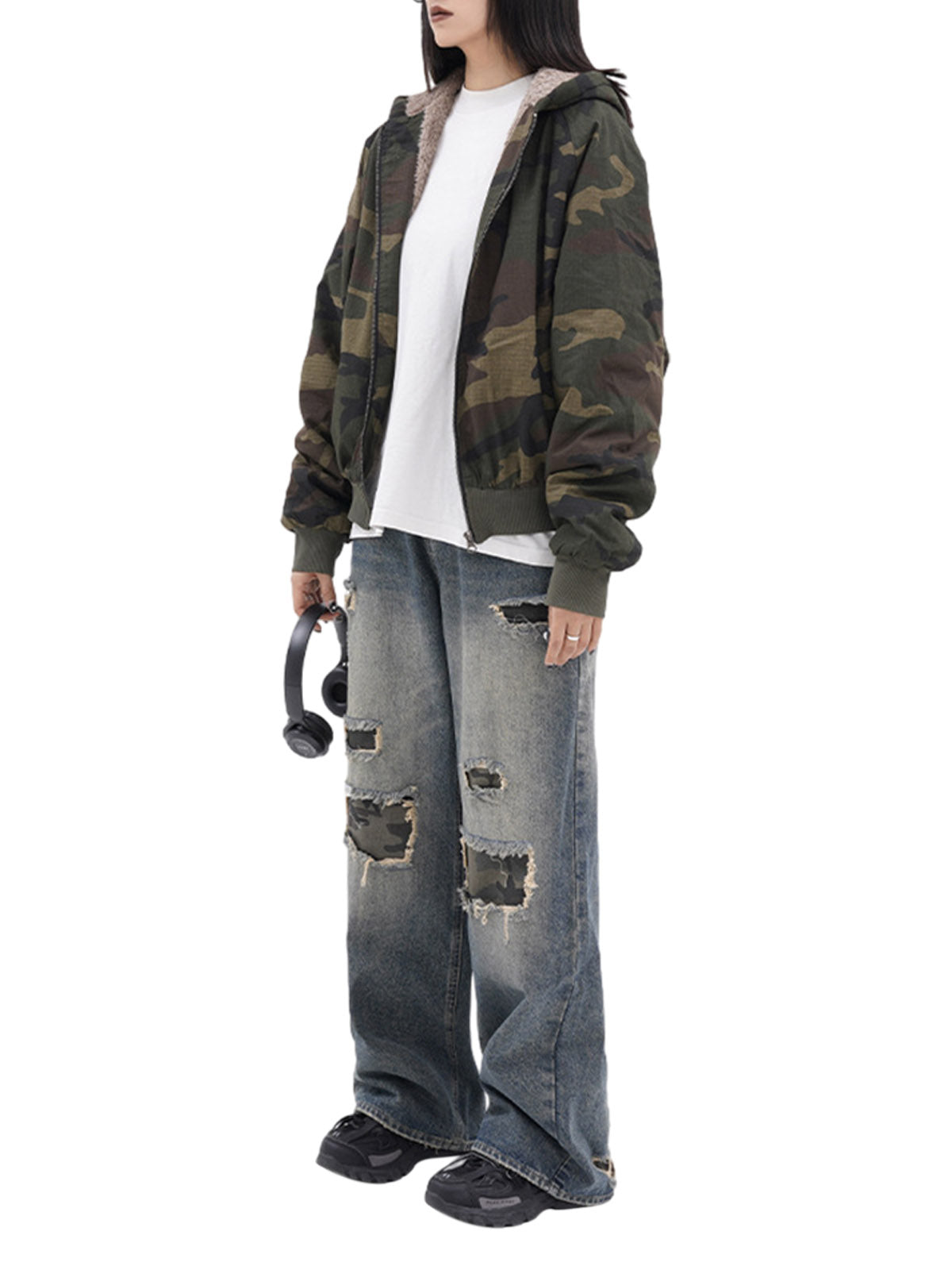 Veste à capuche en polaire camouflage Thesupermade
