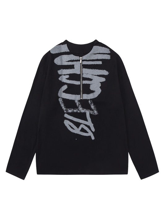 Pull en maille imprimé à col ras du cou et demi-zip