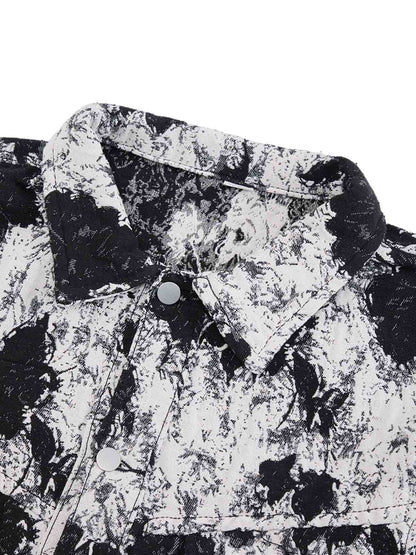 Black And White Contrast Floral Denim Jacket