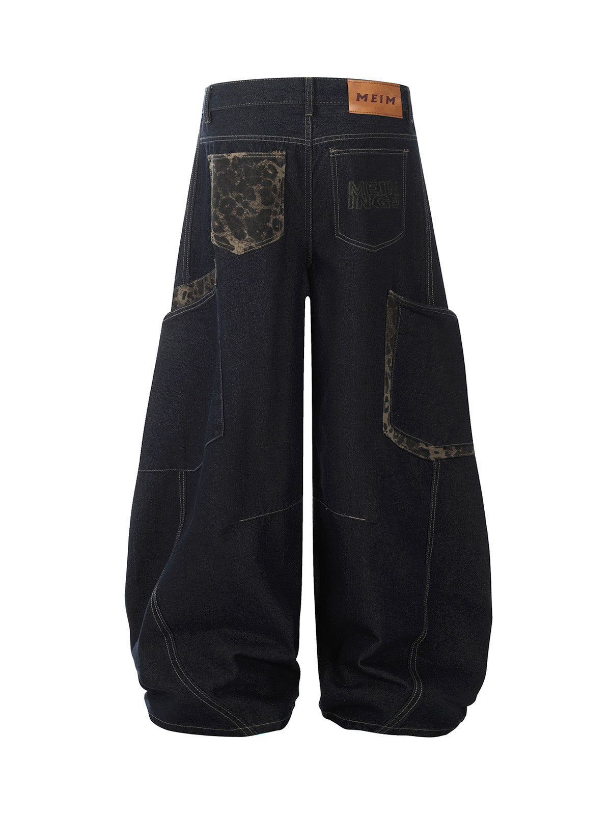 Deconstructed Cheetah Print Baggy Barrel Jeans - 2286