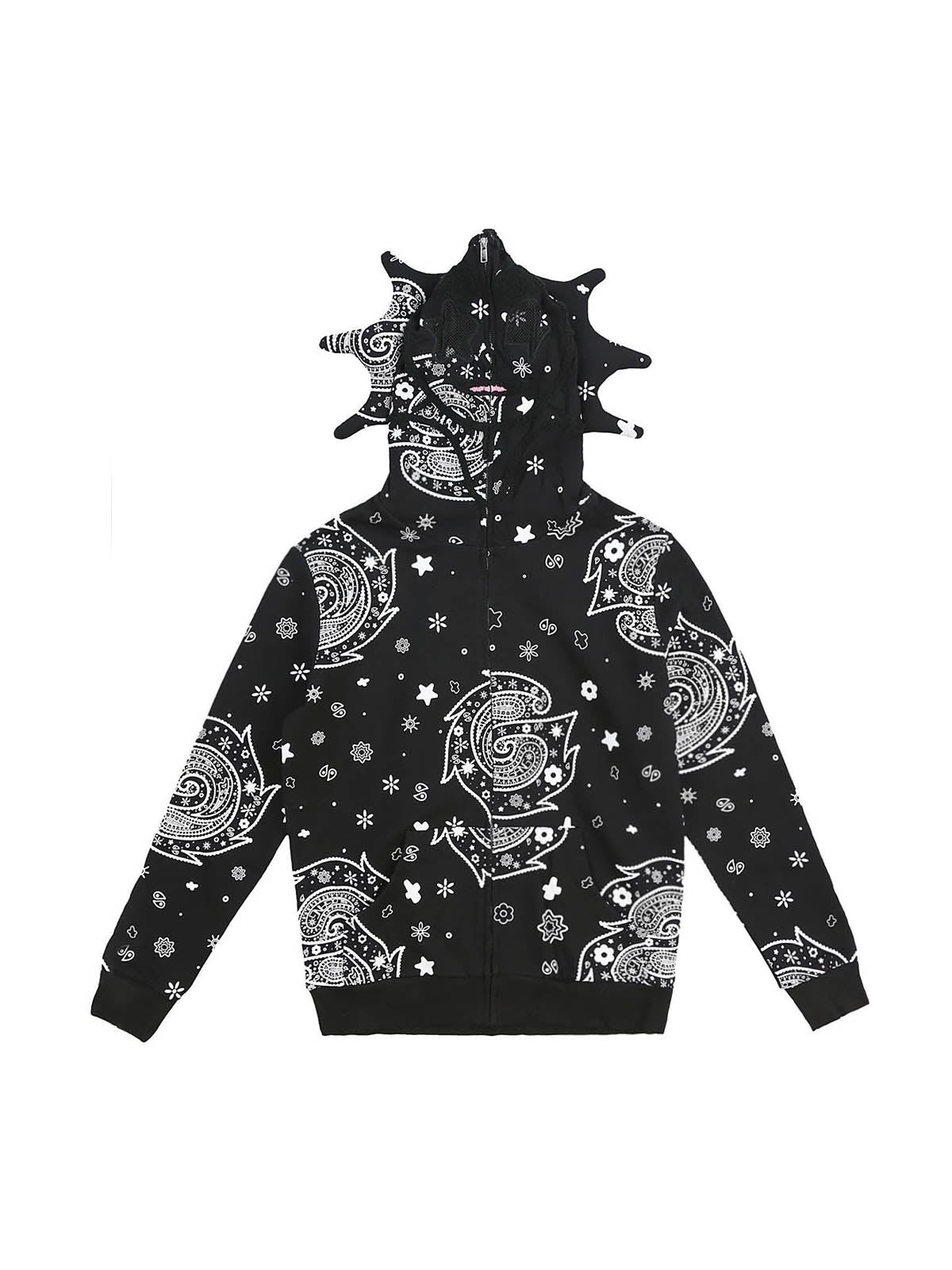 Thesupermade Skull Print Zipper Hooded Jacket