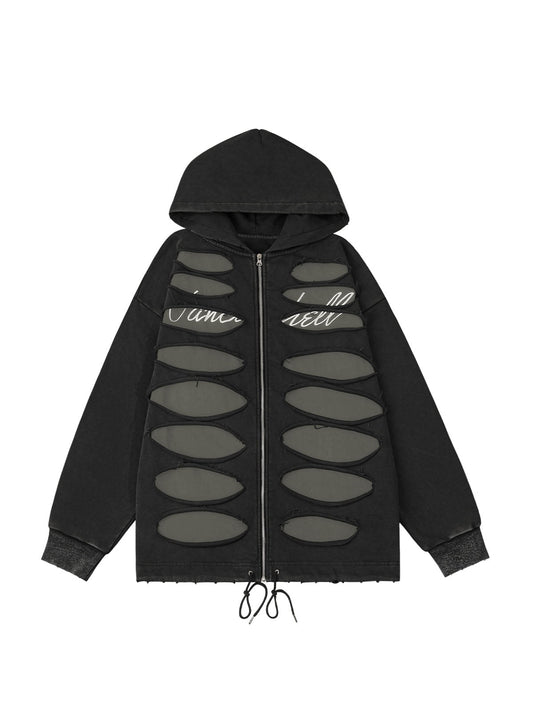 Sweat-shirt à capuche zippé avec cordon de serrage déchiré Thesupermade