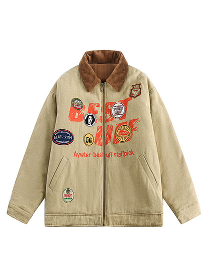 Gesteppte Barn-Jacke mit Stehkragen und Stickerei-Patchwork-Print