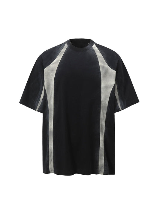 Retro-Funktions-Patchwork-T-Shirt im Dirty Dye-Look