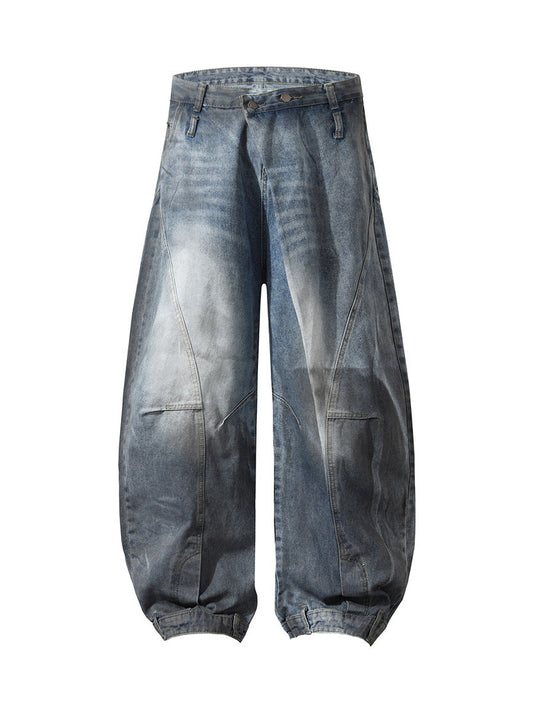 Washed Dirty Dyed Deconstructed Barrel Jeans