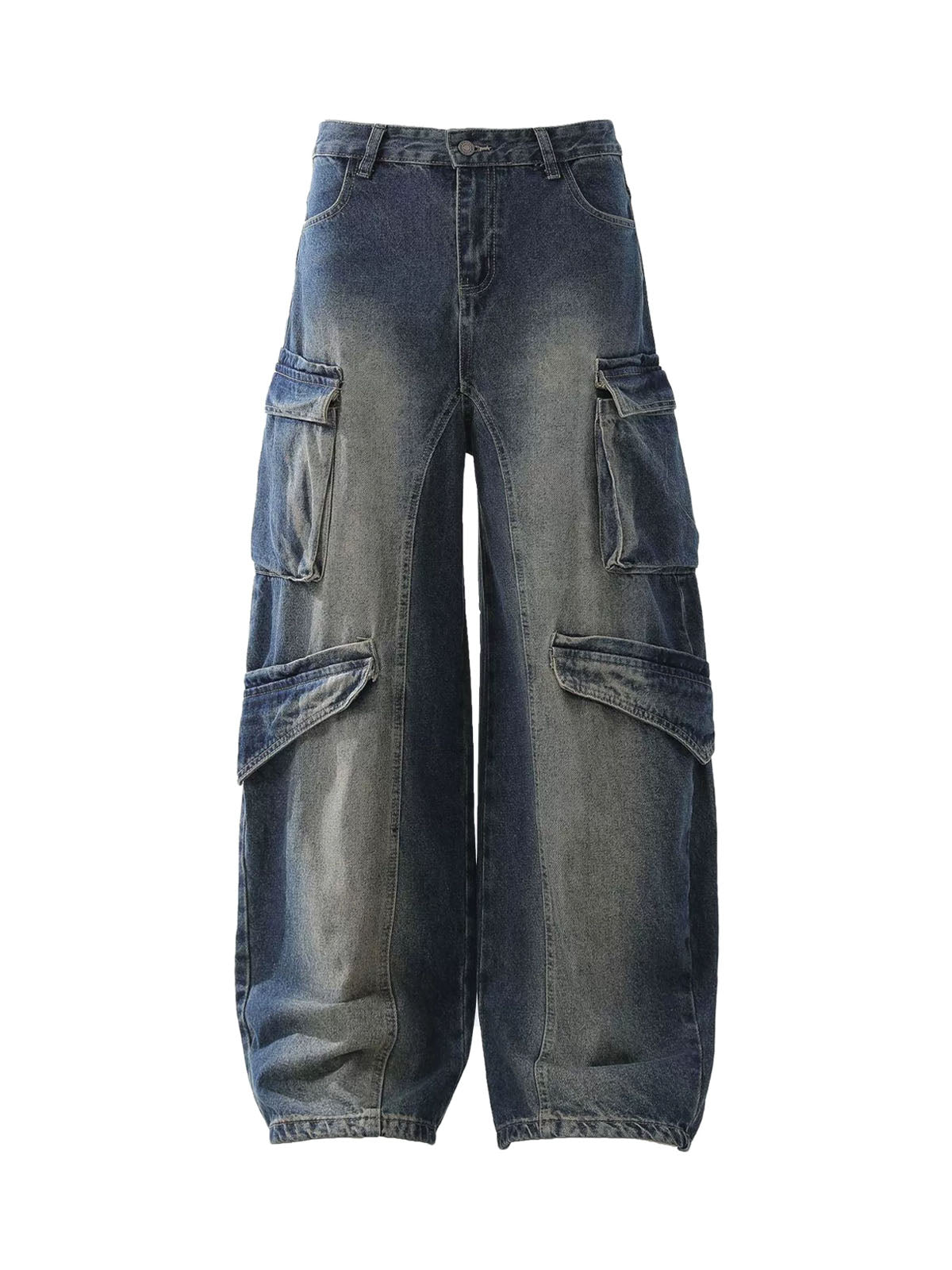 Heavy Washed Workwear Baggy Barrel Jeans